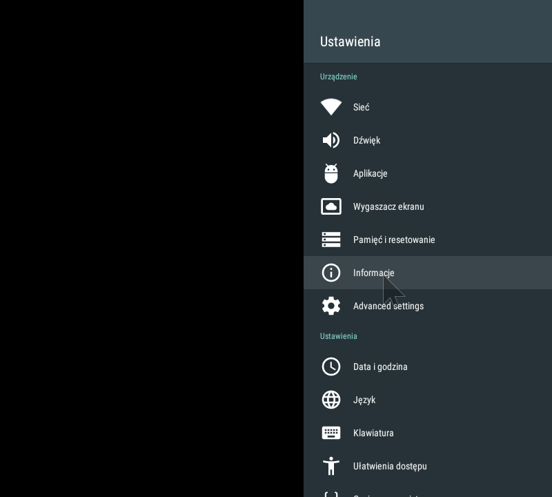 Ustawienia - Informacje